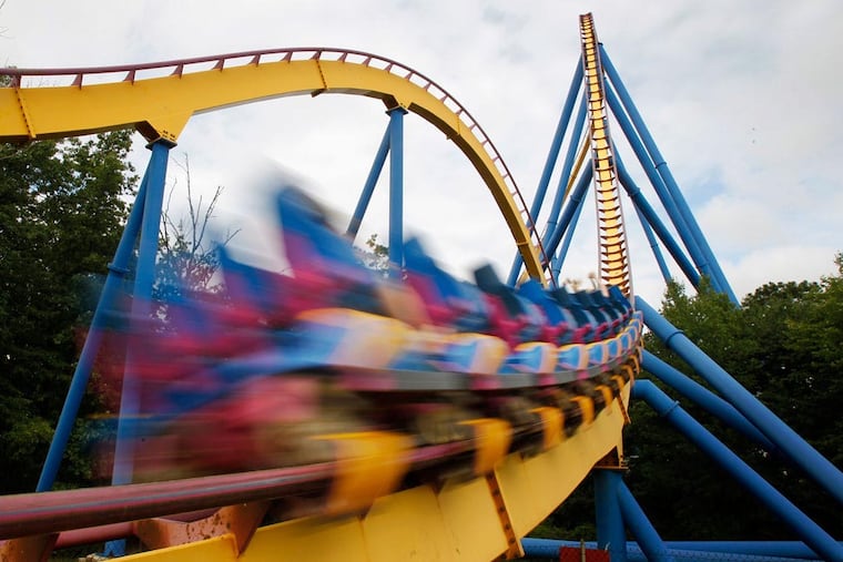 Six Flags Great Adventure's Nitro as it speeds along its track in Jackson, NJ. (Alejandro A. Alvarez / Staff Photographer)