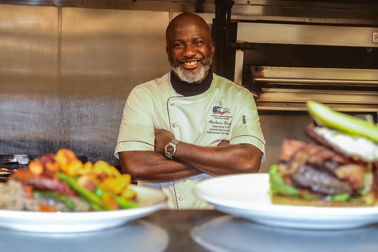 The Imperial Restaurant's Chef Abou with his"Impossible meatloaf, left and Bison Burger, right. Abou is a self-taught chef from West Africa. He moved Lancaster around the time the pandemic hit this year.