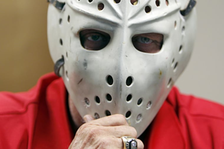 Bernie Parent has been reunited with the goalie mask that he lost during the 1971 playoffs. (David Maialetti/Staff Photographer)