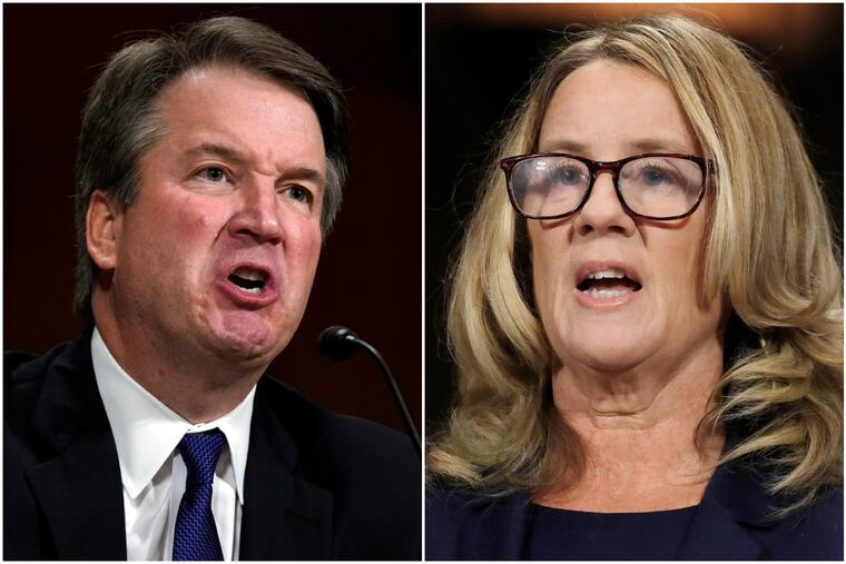Brett Kavanaugh, left, and Christine Blase Ford during their testimony before the Senate Judiciary Committee on Thursday.