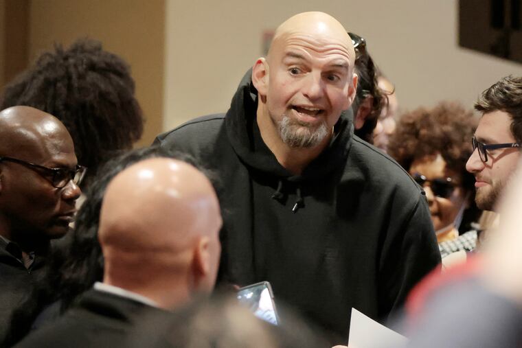 Pennsylvania Lt. Gov. John Fetterman, the Democratic nominee for U.S. Senate, campaigns on Oct. 29 at Temple University in Philadelphia.