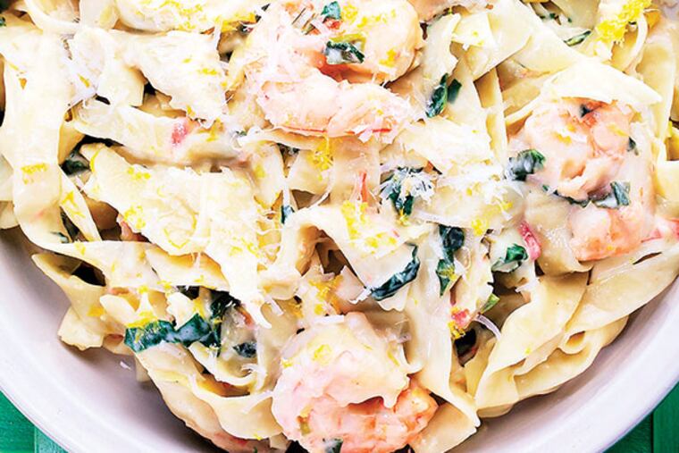 Lemony Shrimp and Spinach Fettuccine. (Photo by Deb Lindsey for The Washington Post)