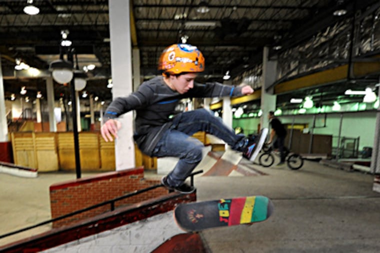 Joe Marrone, 13, works on his moves at the Black Diamond Skatepark. The business is closing as the Moorestown Mall adds four restaurants and a cineplex that will feature 3D movies and stadium seating, all a result of the town's vote to allow alcohol at the mall. (April Saul / Staff Photographer)