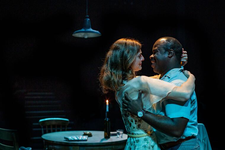 Katharine Powell as Blanche and Akeem Davis as Mitch in Arden Theatre Company's A STREETCAR NAMED DESIRE. Photo by Wide Eyed Studios.