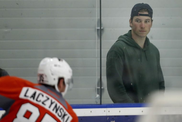 Nolan Patrick watches development camp at the Flyers Skate Zone in Voorhees on July 8.