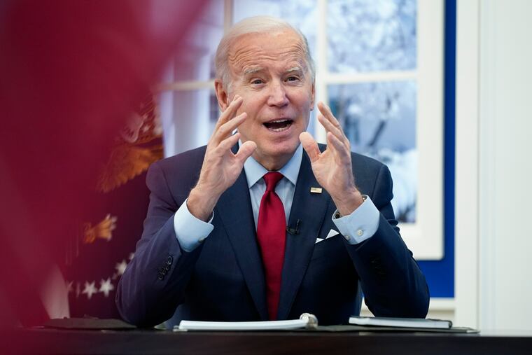 President Joe Biden speaks as he meets with the White House COVID-19 Response Team on the latest developments related to the Omicron variant in the South Court Auditorium in the Eisenhower Executive Office Building on the White House Campus in Washington, Tuesday, Jan. 4, 2022.