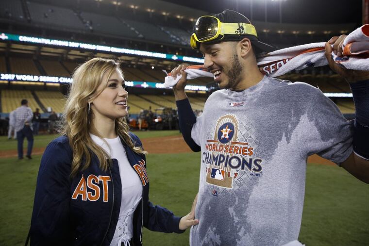 Houston Astros star shortstop Carlos Correa proposed to his girlfriend, Daniella Rodriguez (left), after winning the World Series over the Los Angeles Dodgers.