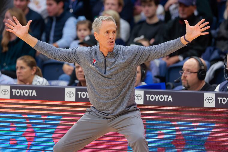 Penn men’s basketball coach Steve Donahue during a game against Villanova on Nov. 19.