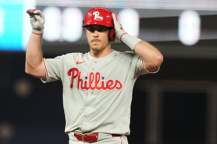 J.T. Realmuto, pictured vs. the Marlins earlier this week, homered on Friday vs. the Baltimore Orioles, but the bullpen collapsed in the seventh inning.