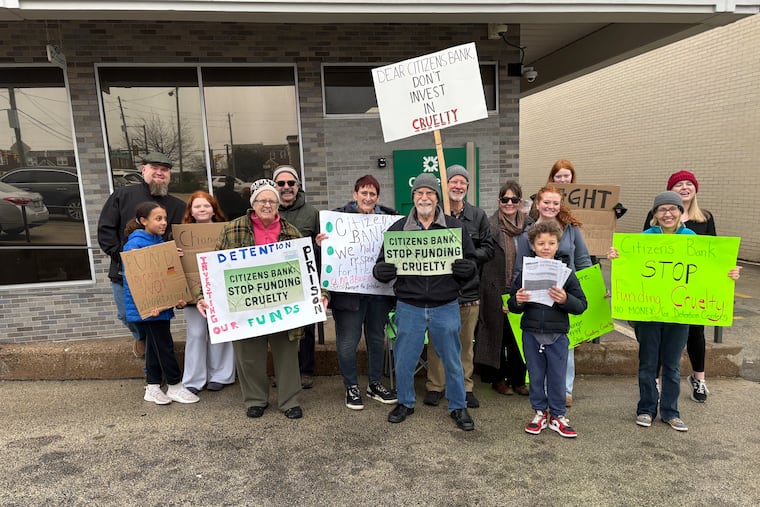 East Cheltenham CARES protests outside a local Citizens Bank branch in January 2026.