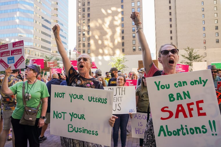 Demonstrators in Pittsburgh in 2023 protest the U.S. Supreme Court's decision to overturn "Roe v. Wade." A bill to enshrine personal reproductive freedom in Pennsylvania's constitution has passed the House and is before the Senate.