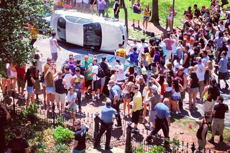 The 400 block of South Walnut Street in West Chester around 1 p.m. Saturday as borough police broke up a large party. (Ben Alessi)