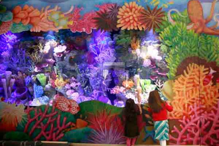 Fiona Savarese, 5 and Luna Savarese, look at the coral at KidZooU. ( DAVID SWANSON / Staff Photographer )