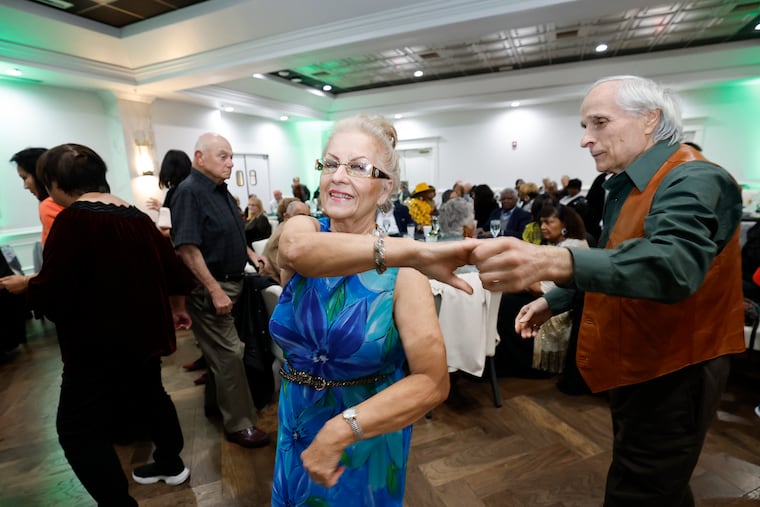 Marta and Paul Mulle dance during the Golden Age Prom sponsored by the Cherry Hill Education Association at the Legacy Club in Cherry Hill on Thursday, October 23, 2025.
