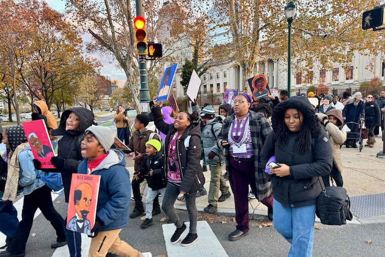 Students from the Jubilee School commemorate the 1967 Philadelphia student walkout, where thousands of Philadelphia School District students demanded better treatment of Black students.