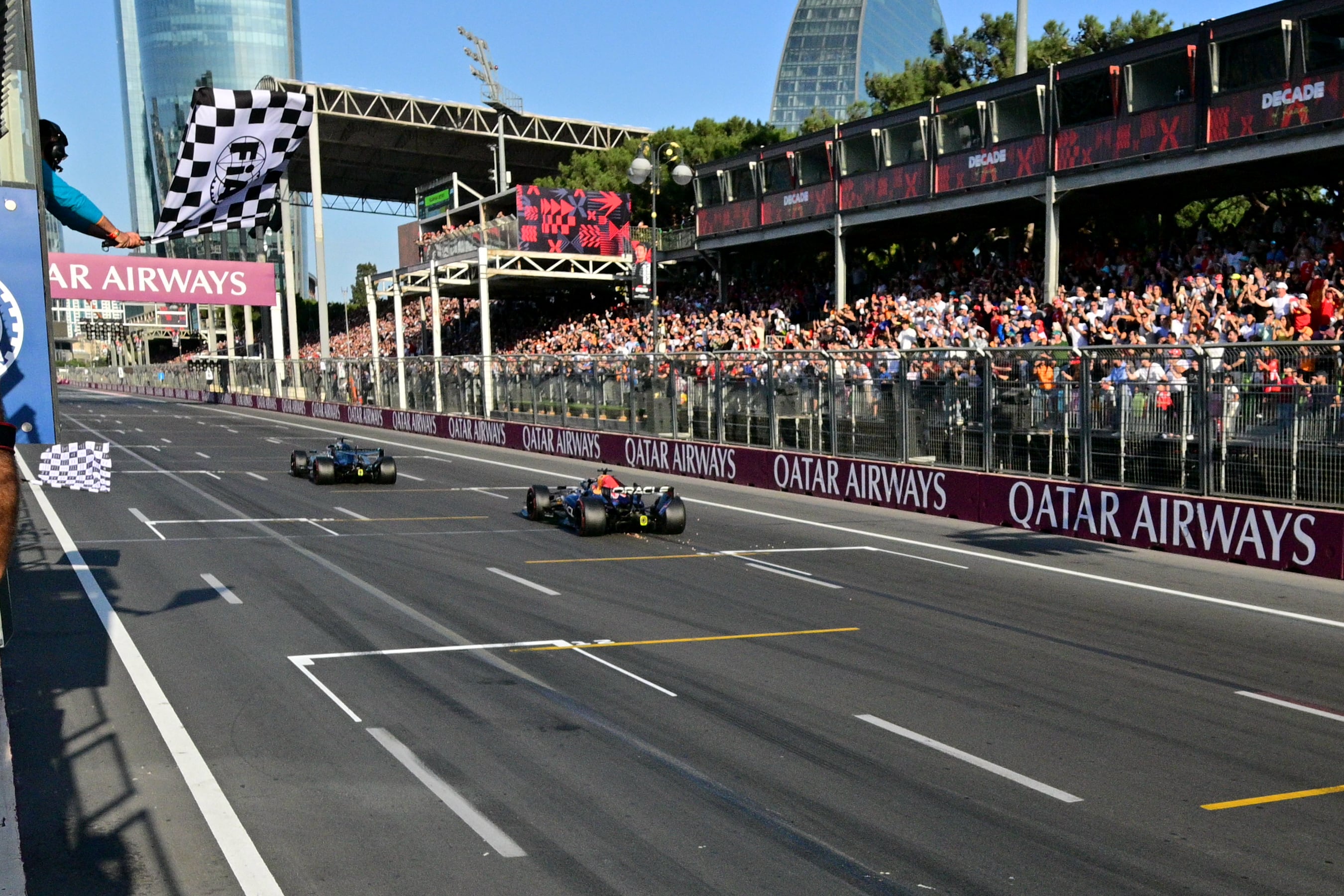 George Russell wins in Azerbaijan to trim Antonelli's F1 lead as Norris crashes out
