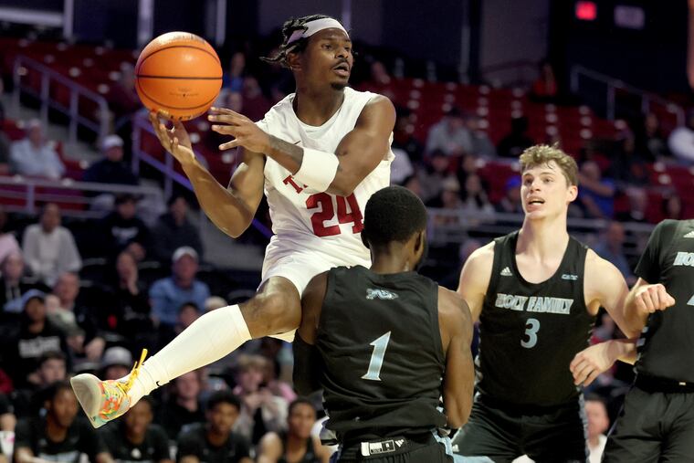 Jamal Mashburn, Jr. (left), shown in a game against Holy Family, scored 12 points for Temple on Sunday.
