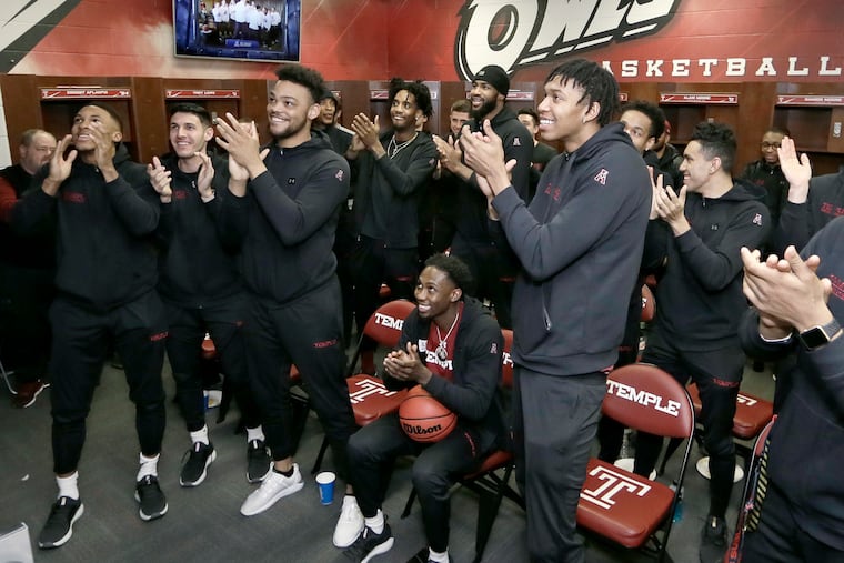 Members of the Temple mens basketball team have just learned they were being included in the NCAA tournament. The team watched the NCAA selection show in their locker room before meeting with the media at Temple's Liacouras Center in Phila., Pa. on March 17, 2019.