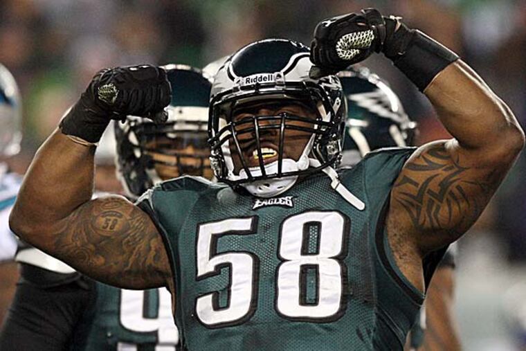 Defensive tackle Mike Patterson and defensive end Trent Cole (pictured) are the only Eagles who played for Brasher the first time around; both were rookies in 2005. (Yong Kim/Staff Photographer)