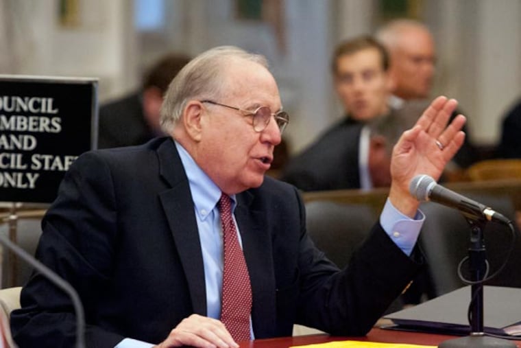 Former Licenses and Inspection commissioner Bennett Levin gestures as he speaks during a special city council investigative committee hearing on demolition practices in Philadelphia and elsewhere August 1, 2013. ( CLEM MURRAY / Staff Photographer )