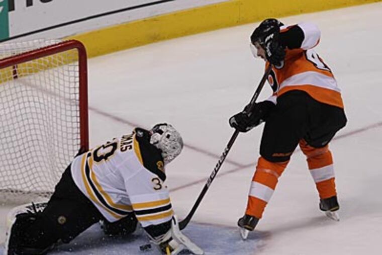 Danny Briere was held to only one goal by the Bruins after scoring six against the Sabres. (Michael Bryant/Staff Photographer)