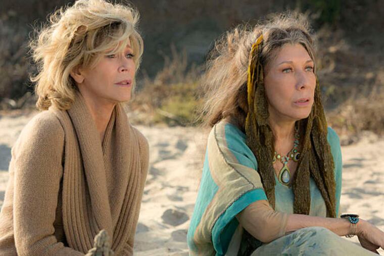 In "Grace and Frankie," Jane Fonda (left) and Lily Tomlin play frenemies whose husbands run off with each other.