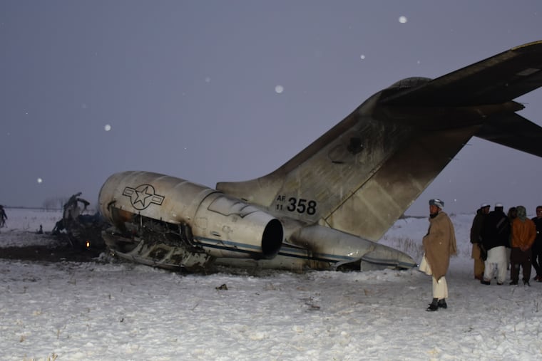 A wreckage of a U.S. military aircraft that crashed in Ghazni province, Afghanistan, is seen Monday, Jan. 27, 2020.
