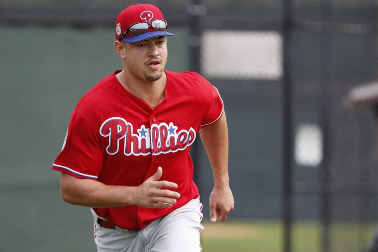 Phillies’ Dylan Cozens runs during a drill at Phillies spring training.