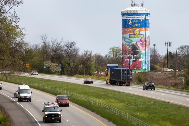 The Sesame Place, Oxford Valley Water Tank located in the Town Center Business Park, in Langhorne, along I-295 (formerly 95).