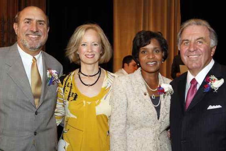 Attending the Anti-Defamation League dinner (from left): dinner cochairs Joe Frick, Judith Spires, and Rosemary Turner, and honoree William R. Sasso, chairman of the Stradley Ronon law firm.