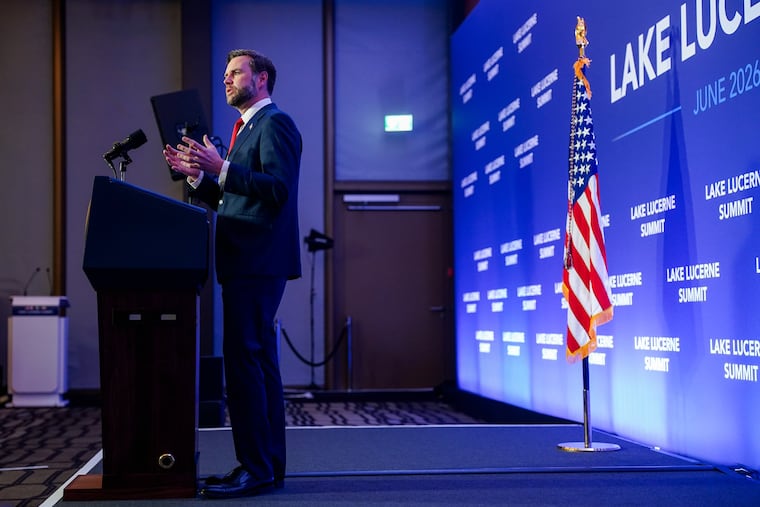 Vice President JD Vance speaks to members of the media after the U.S. and Iran held high-level talks at the Bürgenstock Resort in Obbuergen, near Lucerne, Switzerland on Monday.