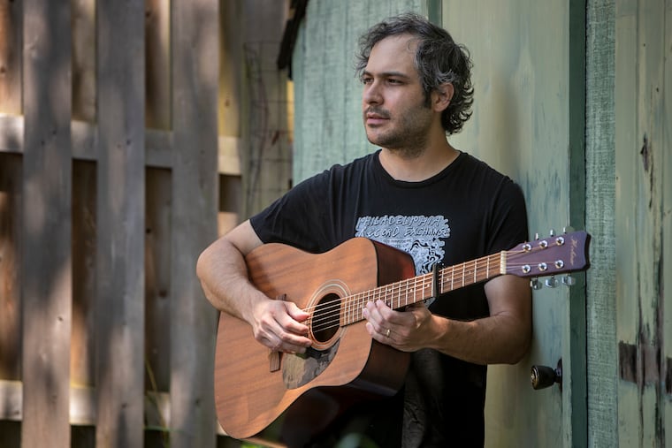 Mike Polizze at his home in Media, Pa. The Philly guitar hero has a new solo album out.