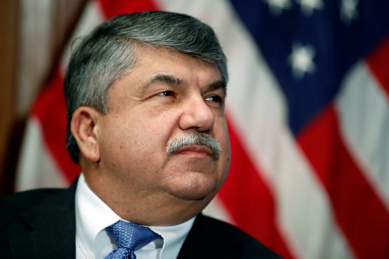 This April 4, 2017 photo shows AFL-CIO president Richard Trumka at the National Press Club in Washington.