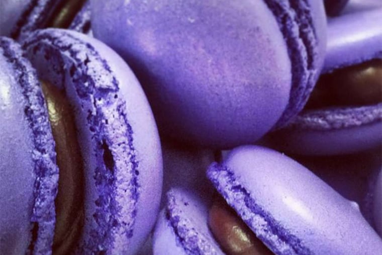 Purple macarons with chocolate ganache from the Painted Pie in Stone Harbor. (Craig LaBan/Staff)