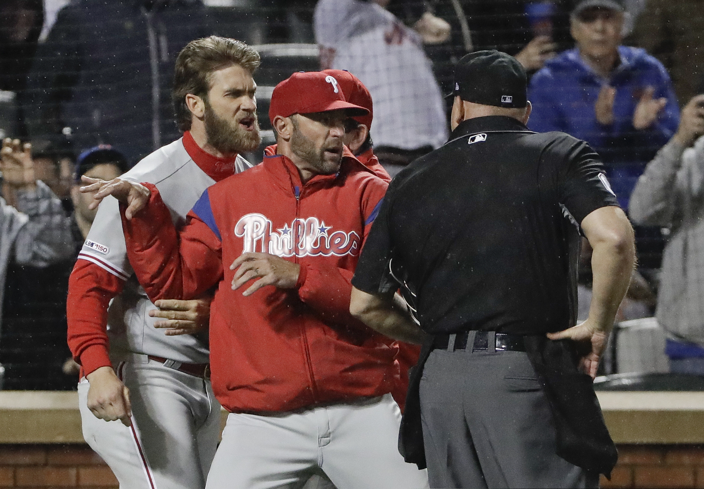 Bryce Harper had more words for home plate umpire Mark Carlson after he was ejected in the fourth inning of the Phillies' 5-1 loss on Monday.