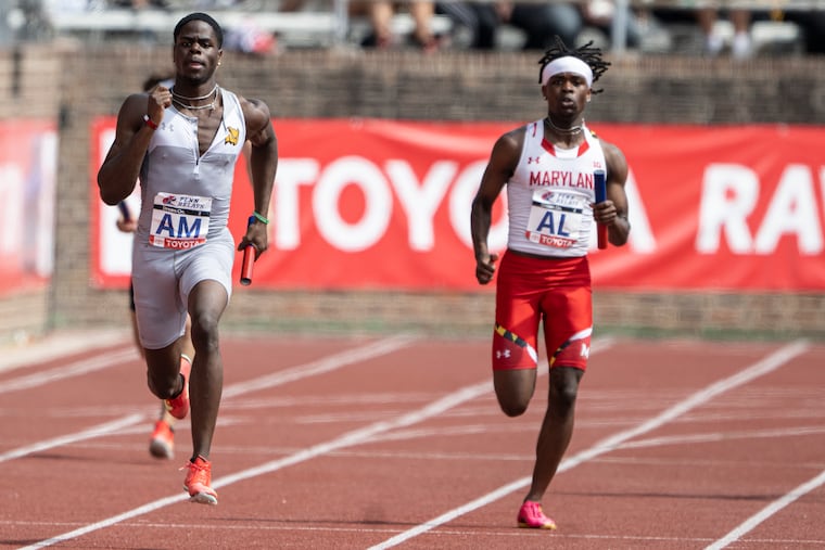 Rowan's Rajahn Dixon runs the 4x200 championship of America race on Friday at the Penn Relays.