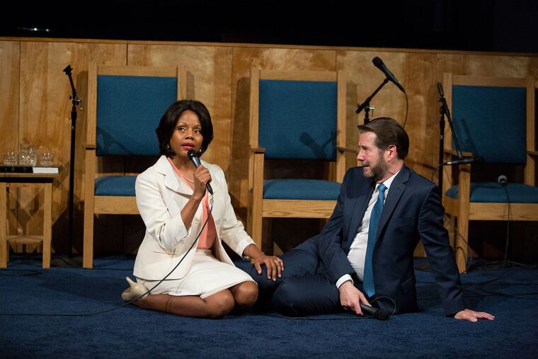 Erika LaVonn and Paul DeBoy in Lucas Hnath's "The Christians" at Wilma Theater. Photo: Alexander Iziliaev.