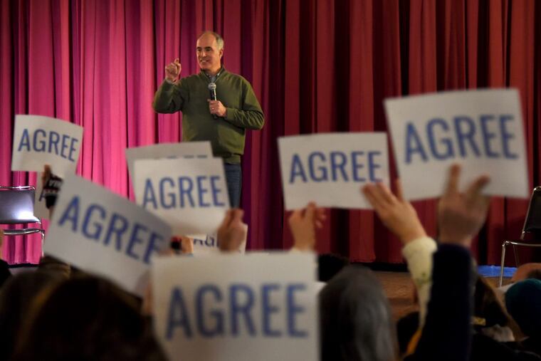 Sen. Bob Casey hosts a town hall at the University of Pennsylvania on March 12, 2017.