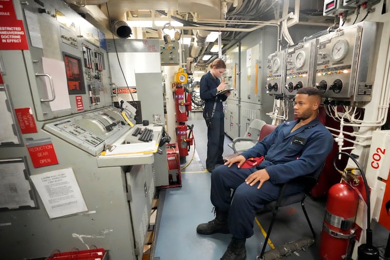 U.S. Navy officers of the destroyer USS Ross control engines during Sea Breeze 2021 maneuvers, in the Black Sea, Thursday, July 8, 2021. The author writes that diversity initiatives enable the military to recruit the best of the best in any demographic.