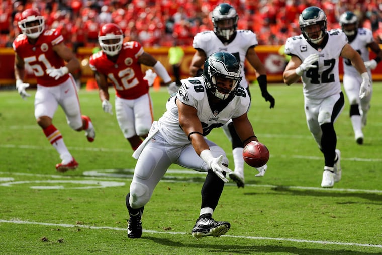 Trey Burton recovered this Eagles onside kick at Kansas City in 2017, the year before a rules change dramatically decreased the chances of success.