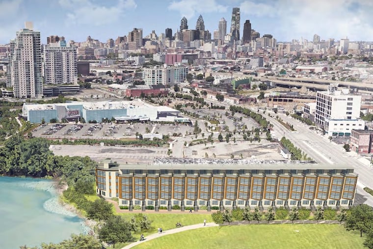 Artist’s rendering of townhouse proposal for land beside Penn Treaty Park on the Delaware River.