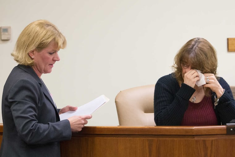 Lisa Creato, on the stand Tuesday, is questioned by Assistant Prosecutor Christine Shah during the trial at the Camden County Courthouse. Lisa Creato is the mother of David "D.J." Creato Jr., the Haddon Township man charged with killing his 3-year-old son, Brendan.