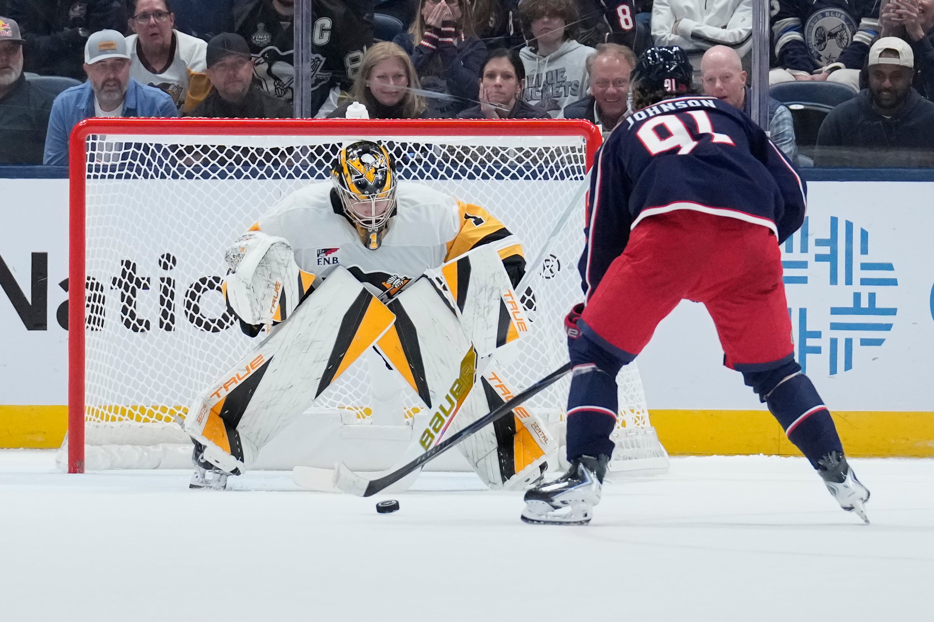 Kent Johnson scores lone goal in shootout to give Blue Jackets 3-2 win over Penguins