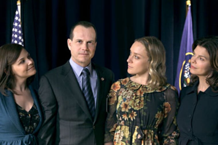 Bill Paxton with his wives (from left) Ginnifer Goodwin, Jeanne Tripplehorn and Chloe Sevigny. (Photo / Chuck Zlotnick)