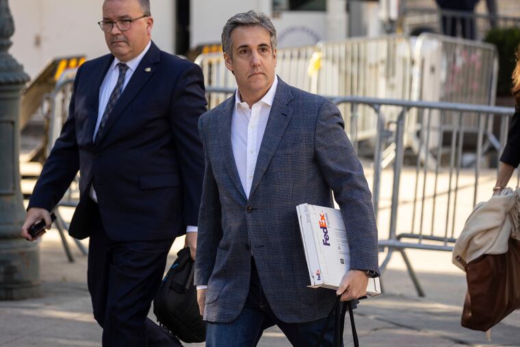 Michael Cohen arrives for former President Donald Trump's civil business fraud trial at New York Supreme Court on Tuesday in New York.