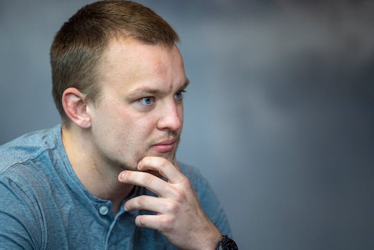 Andrei Doroshin, Philly Fighting COVID CEO, gestures as he talks to the media at his apartment lobby on Friday, January 29, 2021.