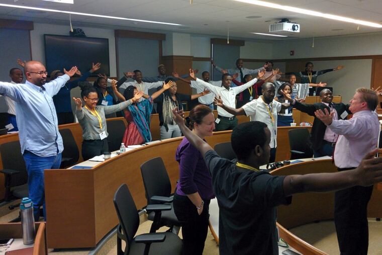 Mandela Washington Fellows learn about public speaking and executive presence with Drexel professor Stan Ridgley.