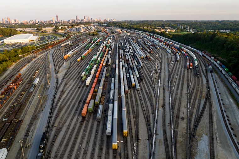Freight train cars sit in a Norfolk Southern rail yard on Sept. 14, 2022, in Atlanta. Business groups are increasing the pressure on lawmakers to intervene and block a railroad strike before next month's deadline in the stalled contract talks. A coalition of more than 400 business groups sent a letter to Congressional leaders Monday, Nov. 28, 2022 urging them to step in because of fears about the devastating potential impact of a strike that could force many businesses to shut down.
