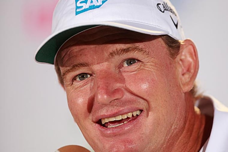 Ernie Els is likely the only golfer at the U.S. Open to have been hip-checked by his caddie. Then again, he's the only golfer whose caddie is a former Flyer. (David Swanson/Staff Photographer)