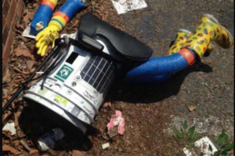 Disassembled: The remains of hitchBOT are seen in an image posted on Twitter by Canadian journalist Lauren O'Neil.